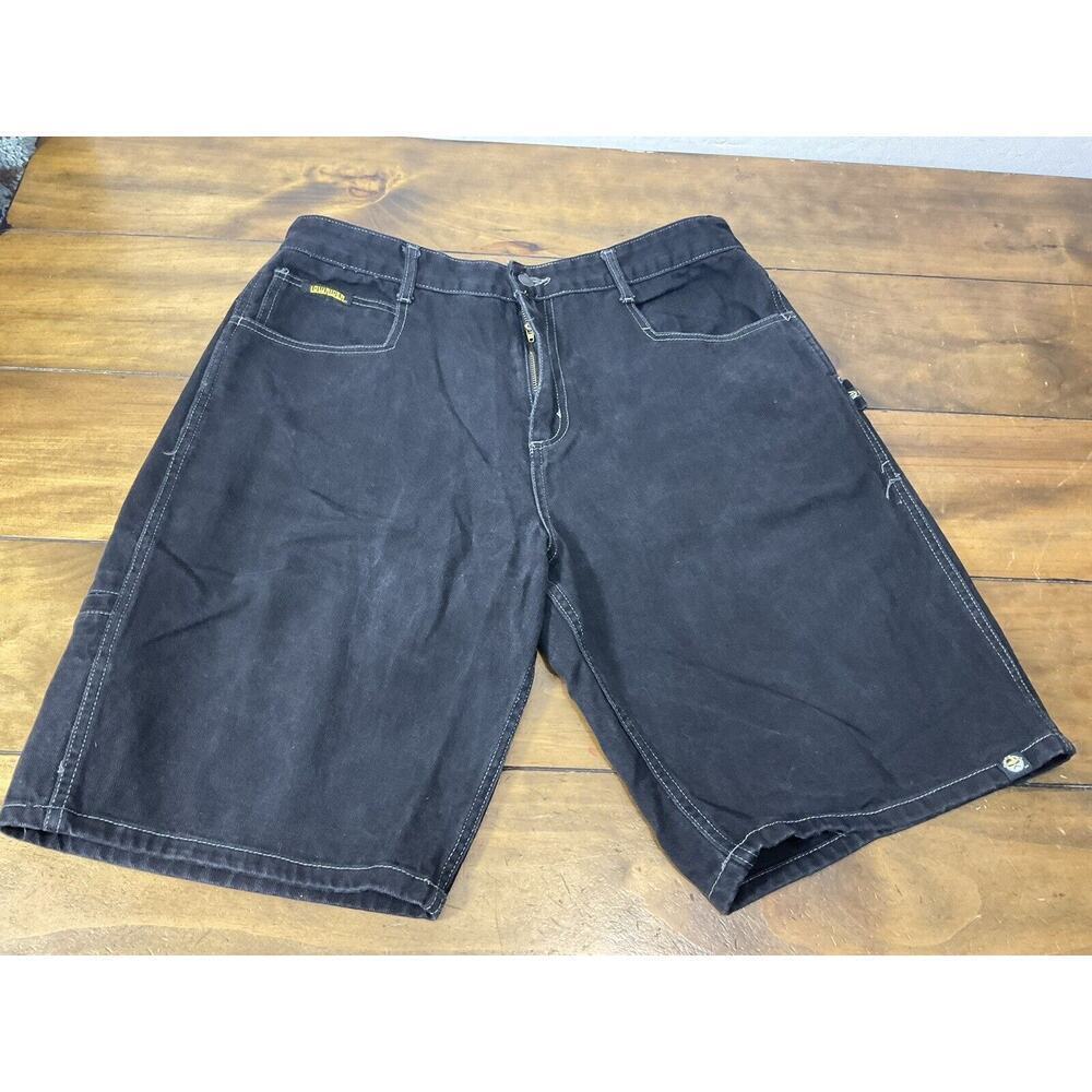 VTG 90s Lowrider Wide-Leg Skate Carpenter Black Denim Shorts Size 38